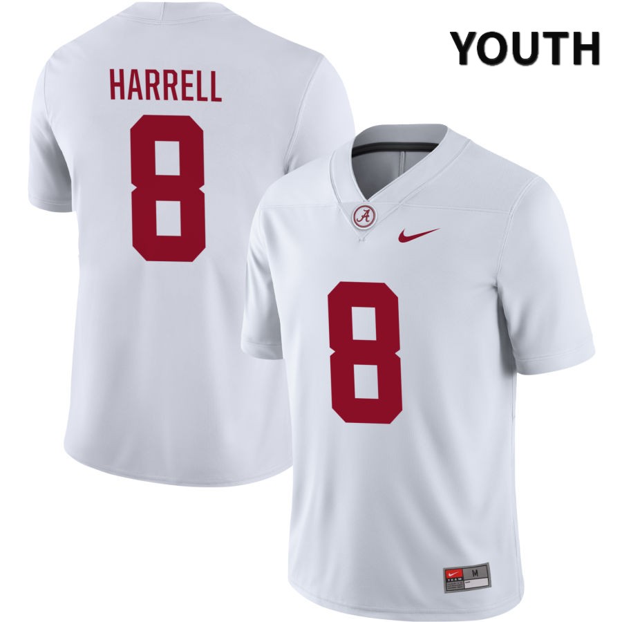 Alabama Crimson Tide Youth Tyler Harrell #8 NIL White 2022 NCAA Authentic Stitched College Football Jersey XA16Y74QP